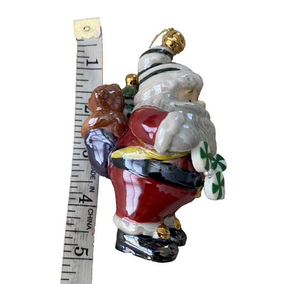 Vtg Santa Christmas Ornament Santa with Bag of Toys Glossy Ceramic Ornament - Picture 7 of 7